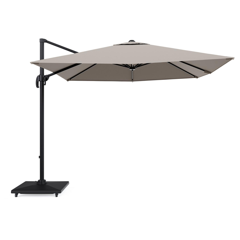 Calpe zweefparasol in zwart aluminium en beige Weather+ Softtouch parasoldoek - L1 270 x L2 270 cm met Avola parasolvoet 90 kg met wielen