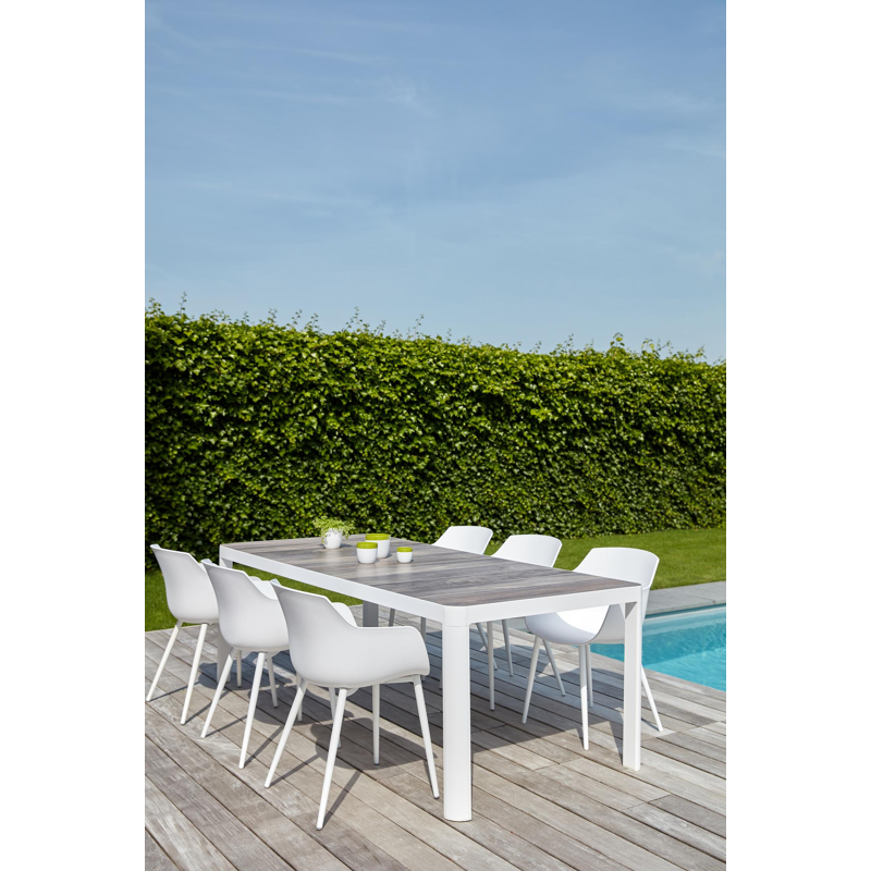 Ellara tuinset in wit aluminium en grijs keramische tegels tafelblad met 6 Paco tuinstoelen
