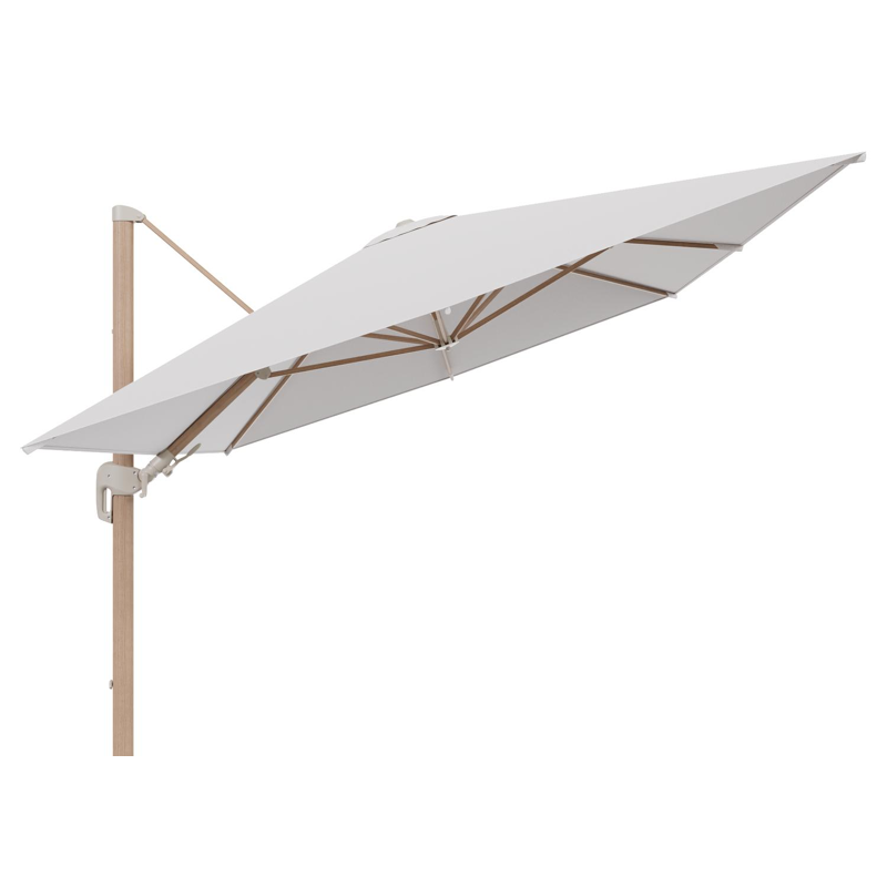 Parasol pendant Rufina avec fonction tilt en aluminium aspect de bois et toile de parasol en All Weather Solica Ego Eggshell  - Lg.1 400 x Lg.2 300 cm (sans pied de parasol