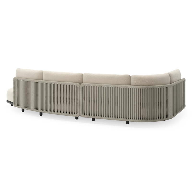 Lomano loungehoek in zwart aluminium en beige verticaal geweven luxe vlakke rope met Althea Off White all weather cosytica