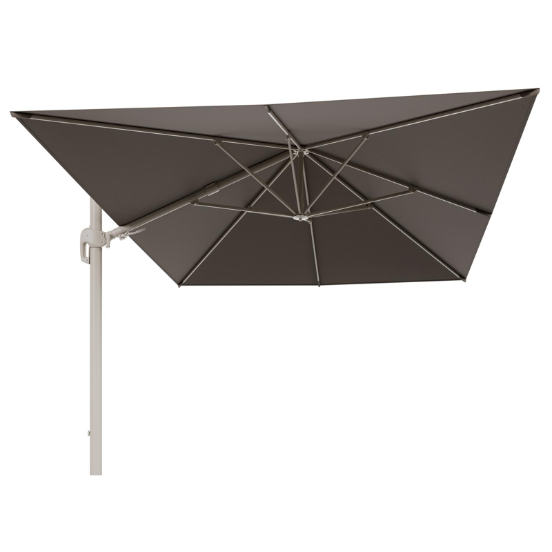 Rufina zweefparasol tiltfunctie in beige aluminium en parasoldoek in All Weather Sunbrella® Luxe Natte Heather Grey - L1 400 x L2 300 cm (zonder voet) (zonder voet)