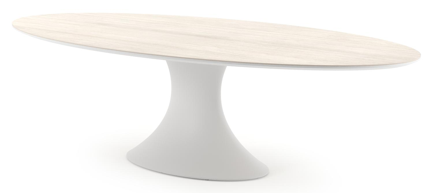 Fano tuintafel ovaal in wit aluminium en volkeramiek Travertino Bianco - L 288 x B 148 x H 75 cm