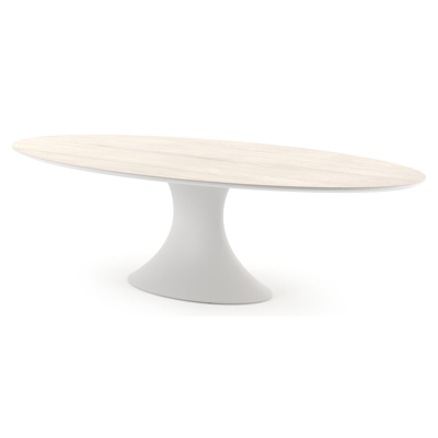 Table de jardin Fano ovale en aluminium blanc et céramique pleine Travertino Bianco - Lg. 288 x Lrg. 148 x Haut. 75 cm