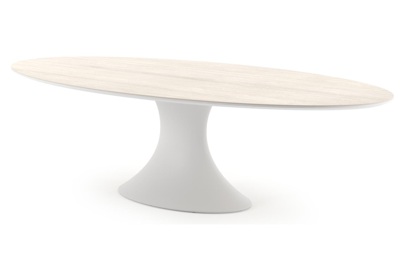 Fano tuintafel ovaal in wit aluminium en volkeramiek Travertino Bianco - L 288 x B 148 x H 75 cm