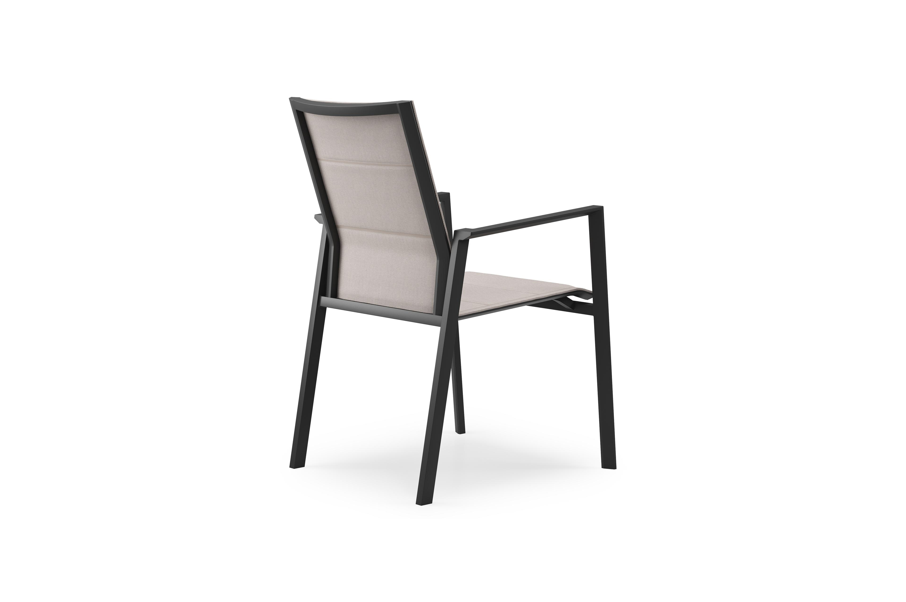 Cirello stapelbare tuinstoel in zwart aluminium en beige dubbele textilene