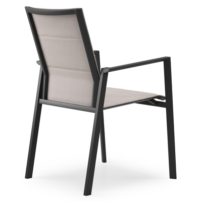 Cirello stapelbare tuinstoel in zwart aluminium en beige dubbele textilene