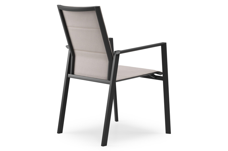 Cirello stapelbare tuinstoel in zwart aluminium en beige dubbele textilene