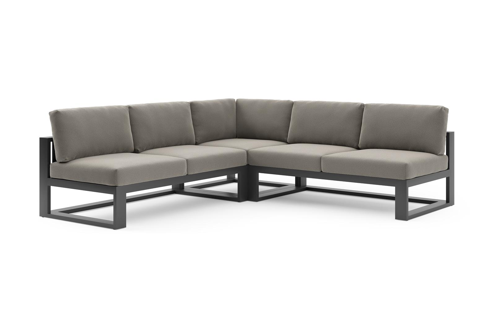 Verato loungehoek in zwart aluminium met lopi charcoal all weather sunbrella® luxe kussen