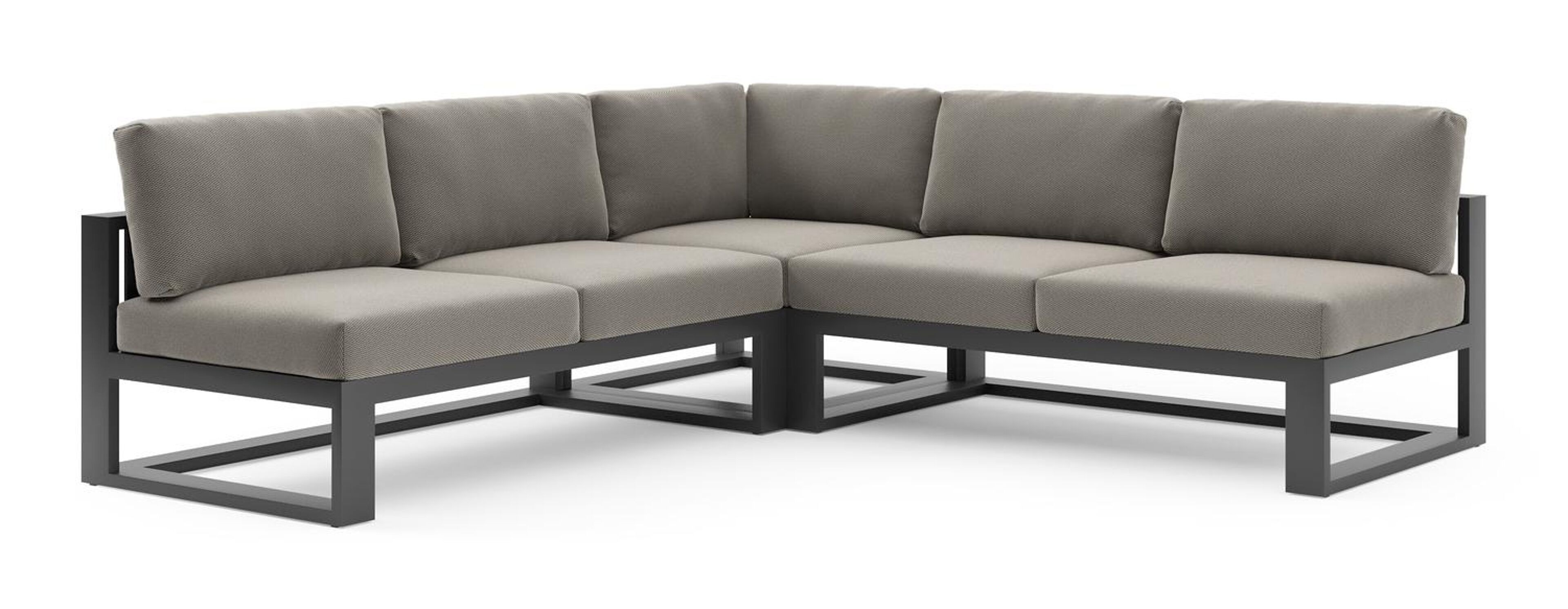 Verato loungehoek in zwart aluminium met lopi charcoal all weather sunbrella® luxe kussen