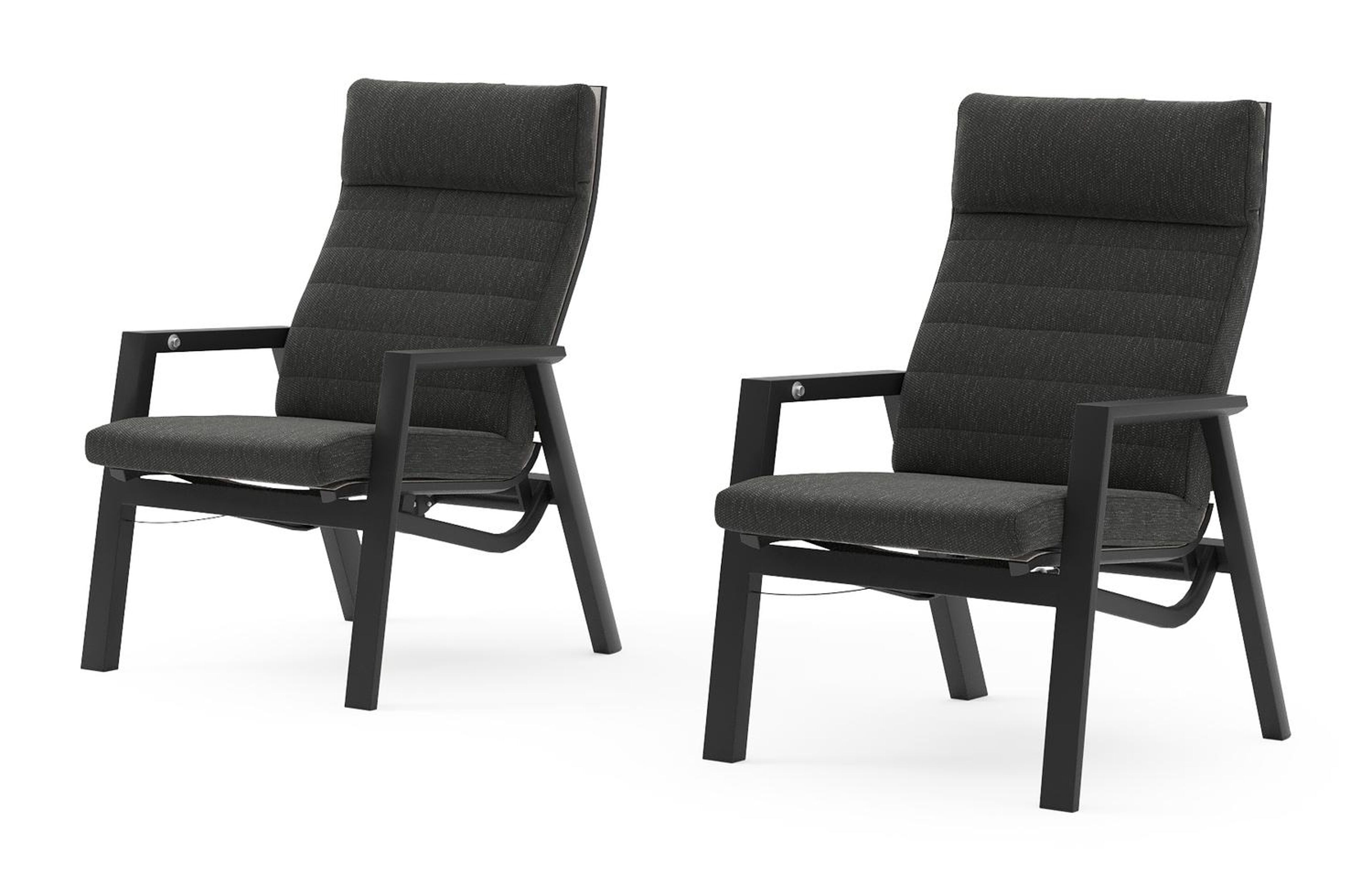 Set van 2 Prato loungestoelen in zwart aluminium met sky black weather+ softtouch kussens
