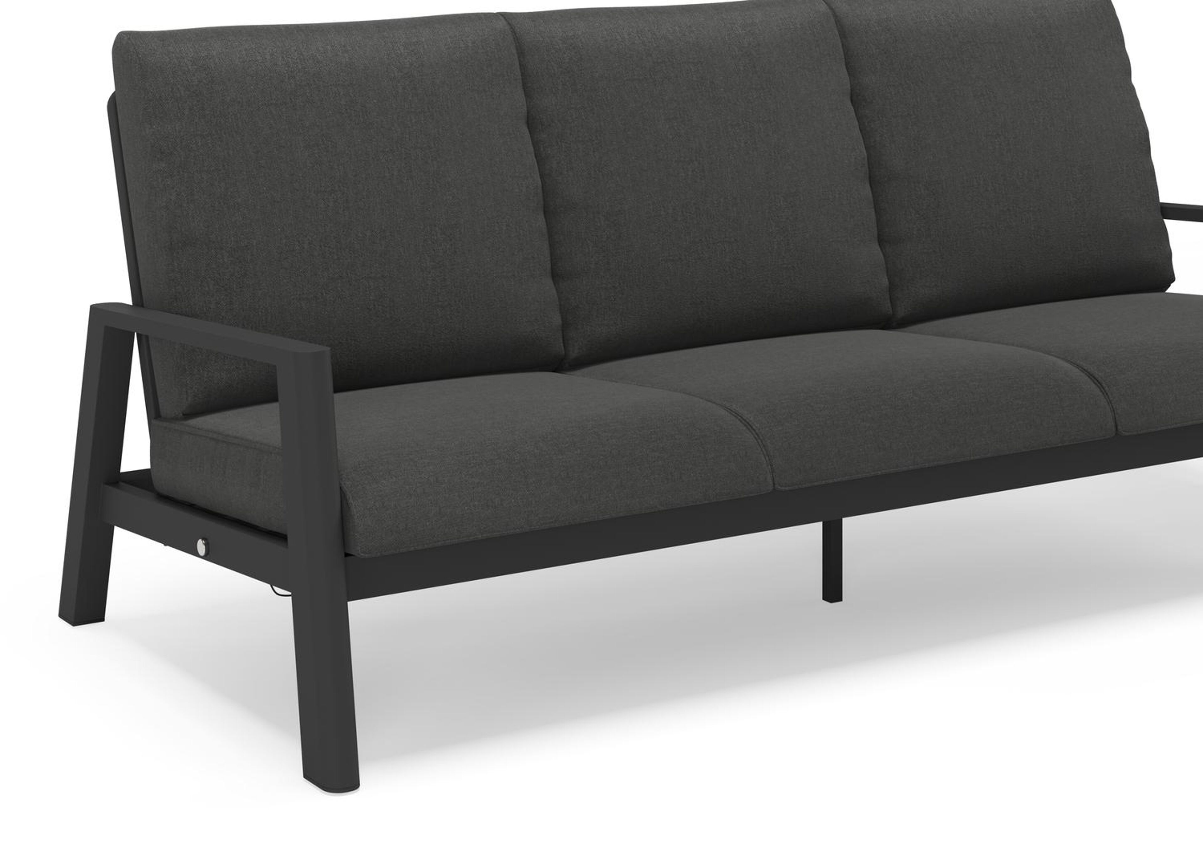 Cirello loungeset in zwart aluminium met chartres sooty all weather sunbrella® luxe kussens