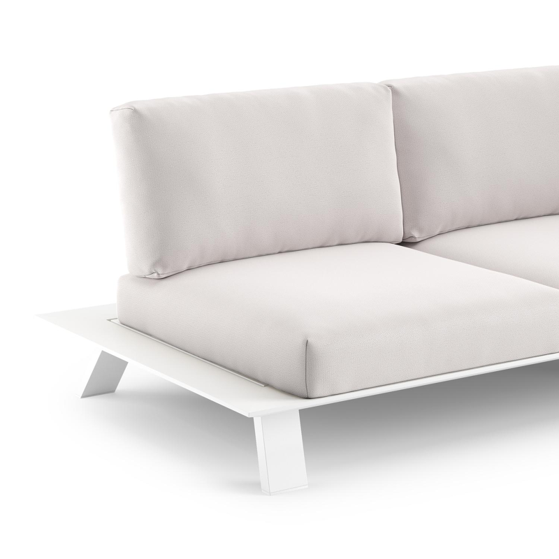 Canapé de jardin Cesano en aluminium blanc et coussin en all weather Sunbrella® luxe savane whisper