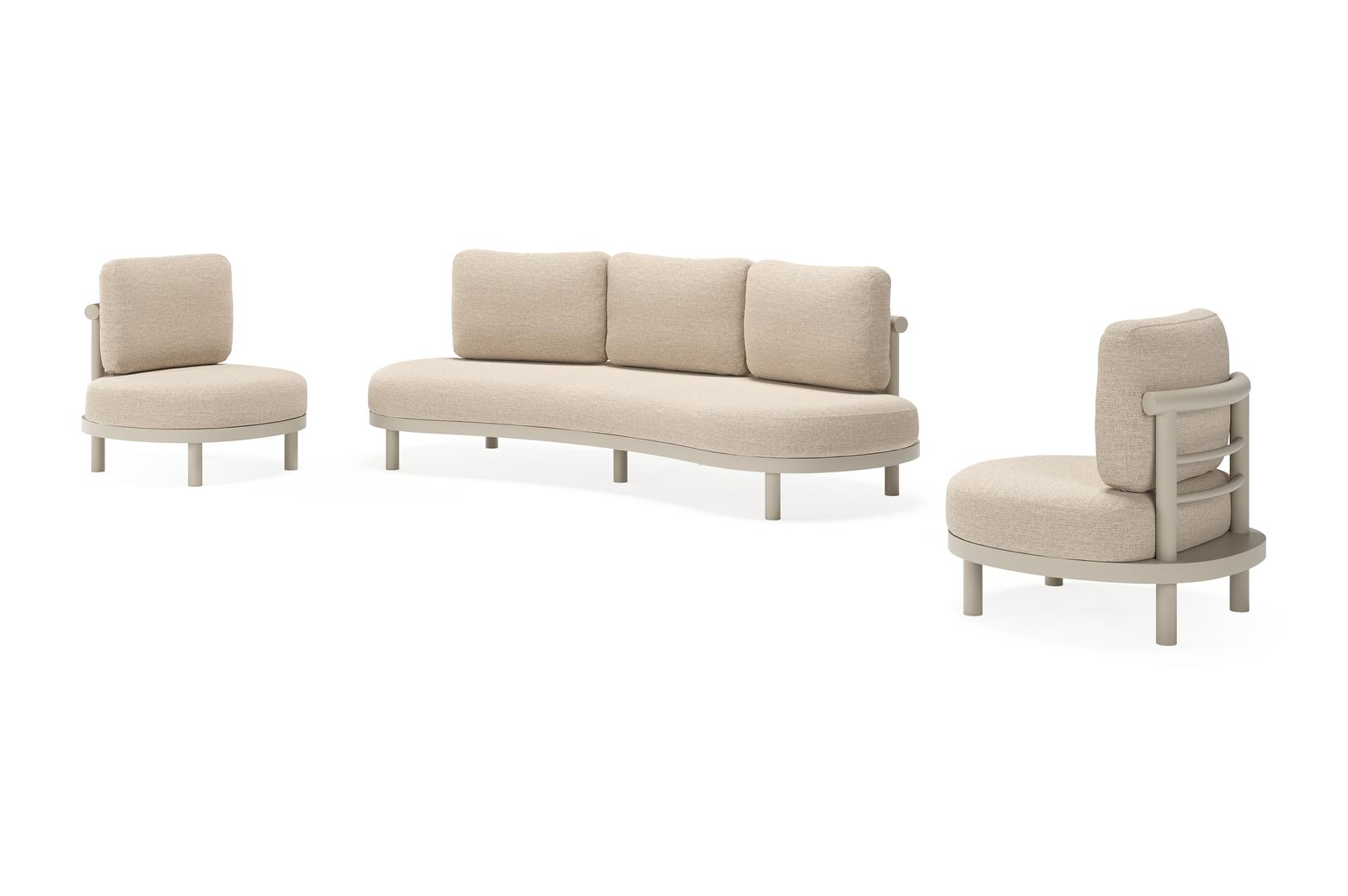 Salon de jardin Lindo en aluminium beige avec coussins en weather+ softtouch rustic