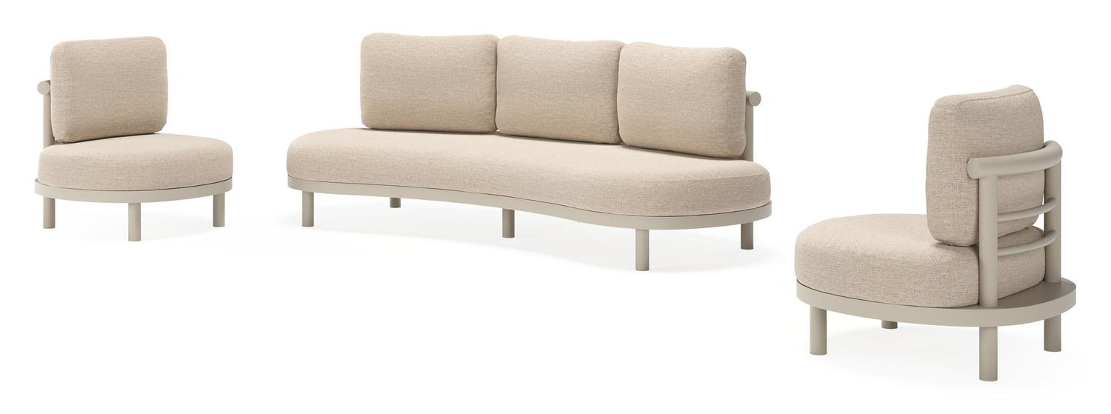 Salon de jardin Lindo en aluminium beige avec coussins en weather+ softtouch rustic