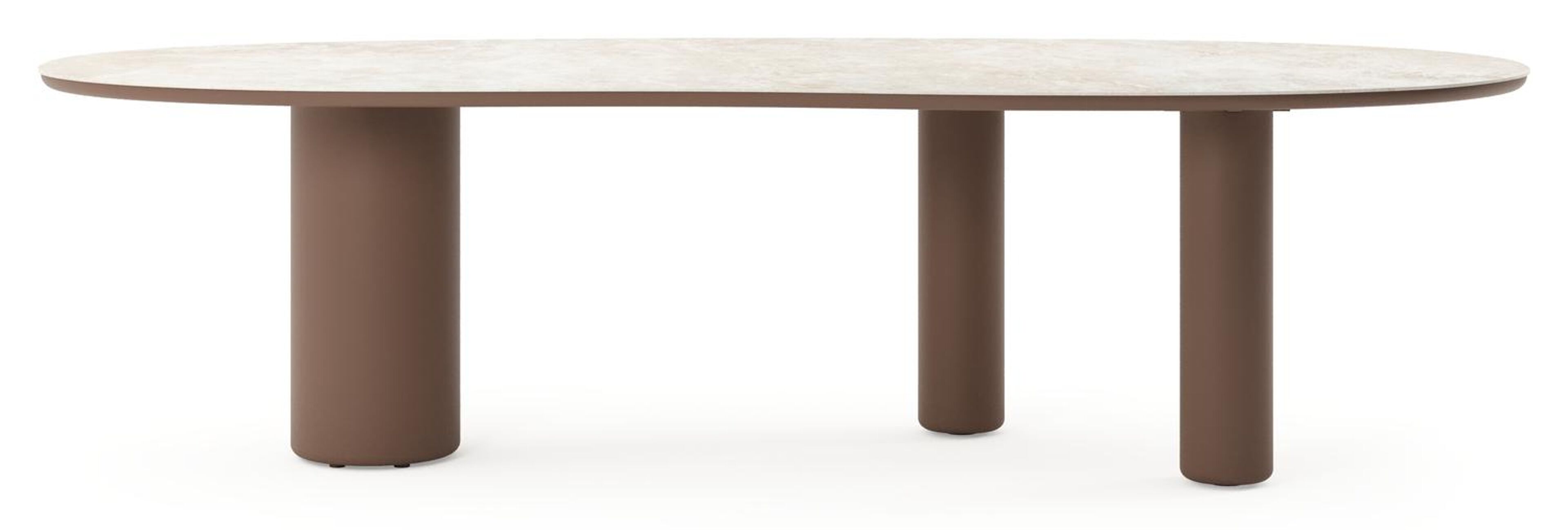 Table de jardin Amico organique en taupe aluminium et céramique pleine Rapolano - Lg. 280 x Lrg. 120 x Haut. 73.5 cm
