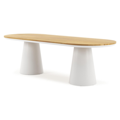Table de bar Orso en aluminium blanc et teck - Lg 260 x Larg. 100 x H 75,5 cm