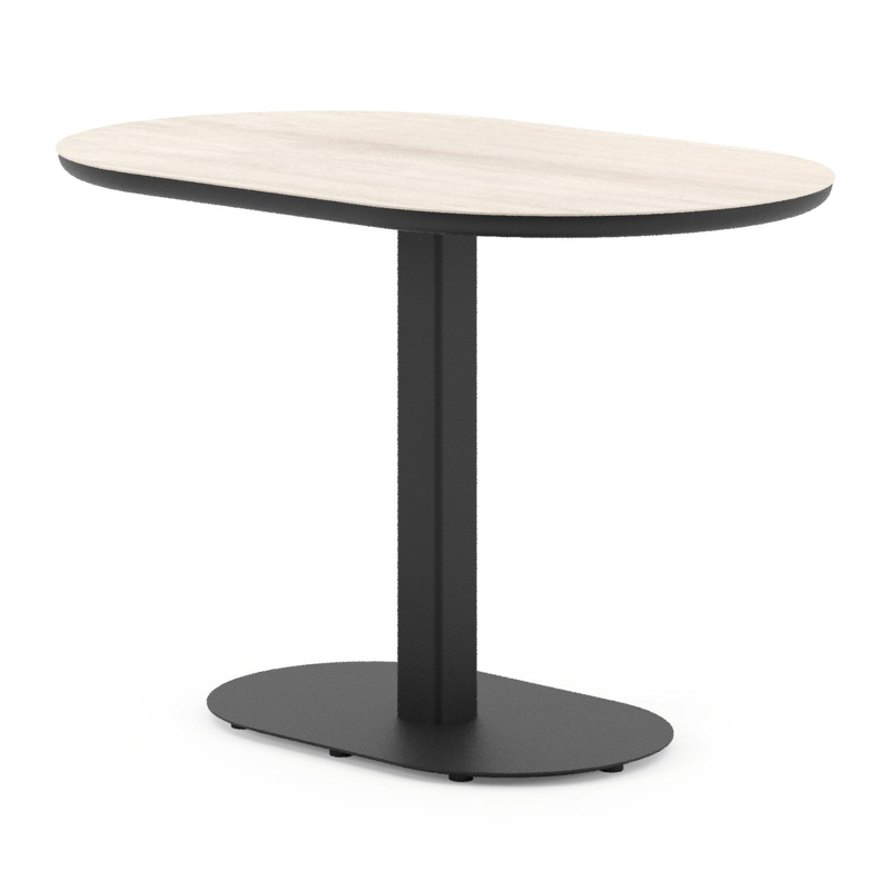 Table de jardin Teramo inclinable bombo en aluminium noir et céramique pleine Travertino Bianco - Lg. 110 x Lrg. 70 x Haut. 73.7 cm