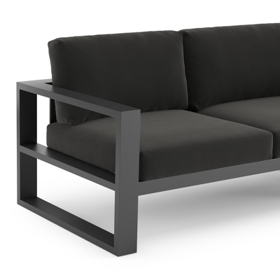 Verato loungehoek in zwart aluminium met natte sooty all weather sunbrella® luxe kussen