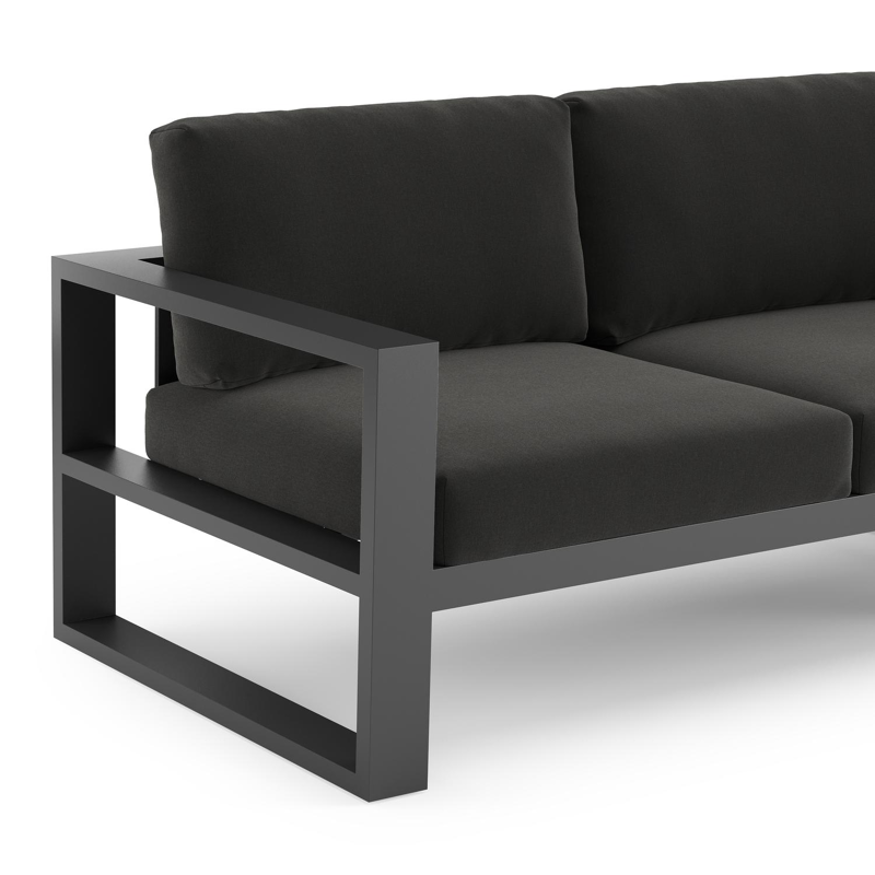 Verato loungehoek in zwart aluminium met natte sooty all weather sunbrella® luxe kussen