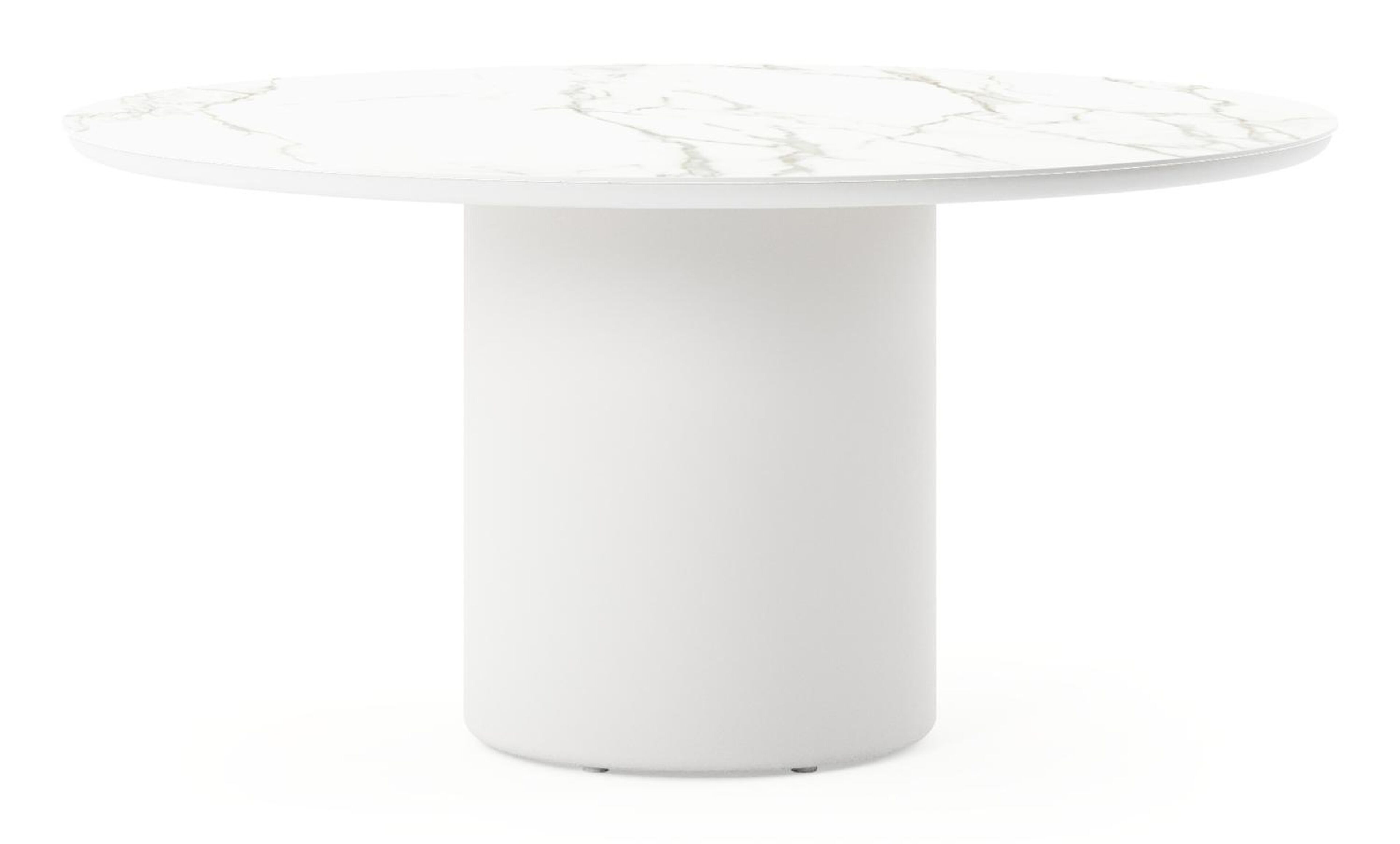Table de jardin Amico rond en aluminium blanc et céramique pleine Calacatta - Diam. 148 x Haut. 74 cm