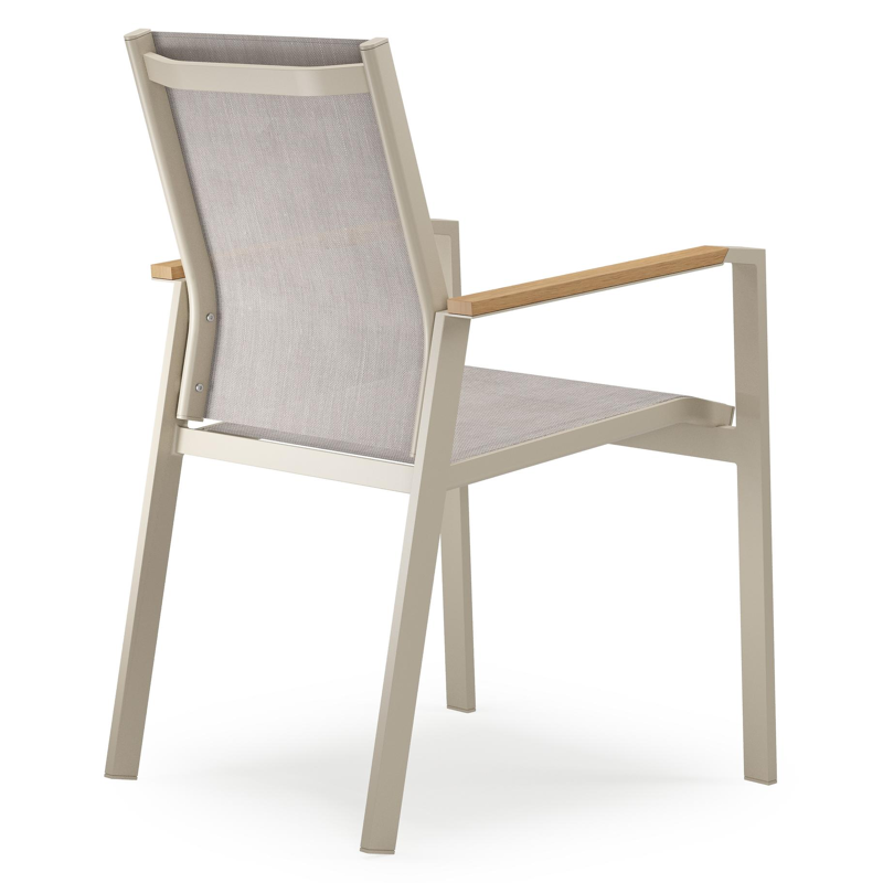 Ensemble de jardin Alora en aluminium beige et polywood avec 6 chaises de jardin empilable Bahia