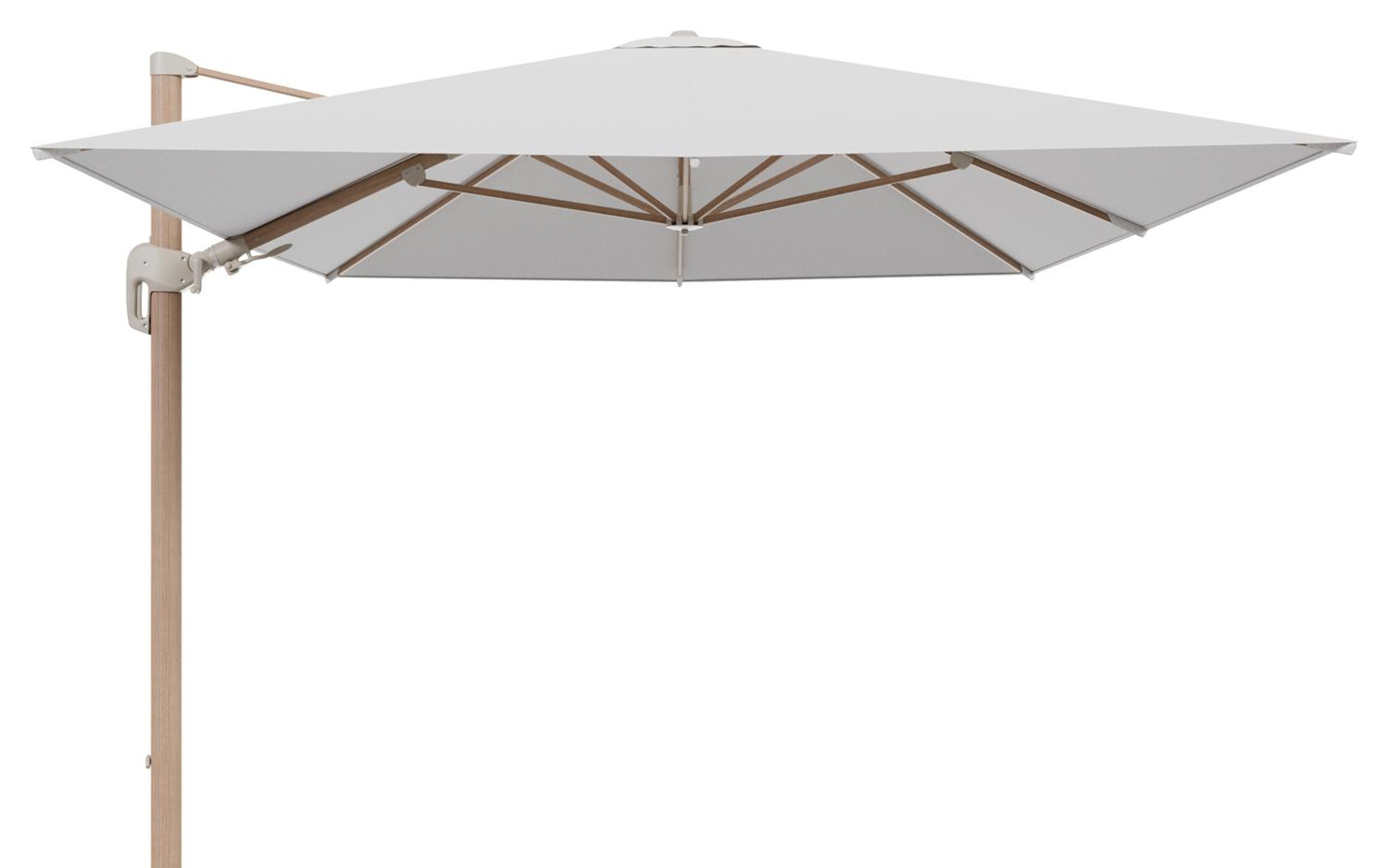 Parasol pendant Rufina avec fonction tilt en aluminium aspect de bois et toile de parasol en All Weather Solica Ego Birch  - Lg.1 400 x Lg.2 300 cm (sans pied de parasol