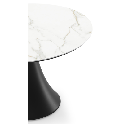 Table de basse low dining low dining Fano ronde en aluminium noir et céramique pleine Calacatta - Diam. 85 x Haut. 55 cm