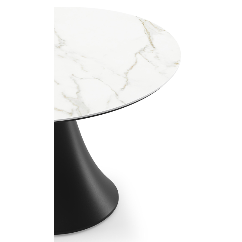 Table de basse low dining low dining Fano ronde en aluminium noir et céramique pleine Calacatta - Diam. 85 x Haut. 55 cm