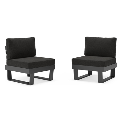 Set van 2 Alora loungestoelen in zwart aluminium met zwart Weather+ Softtouch kussen