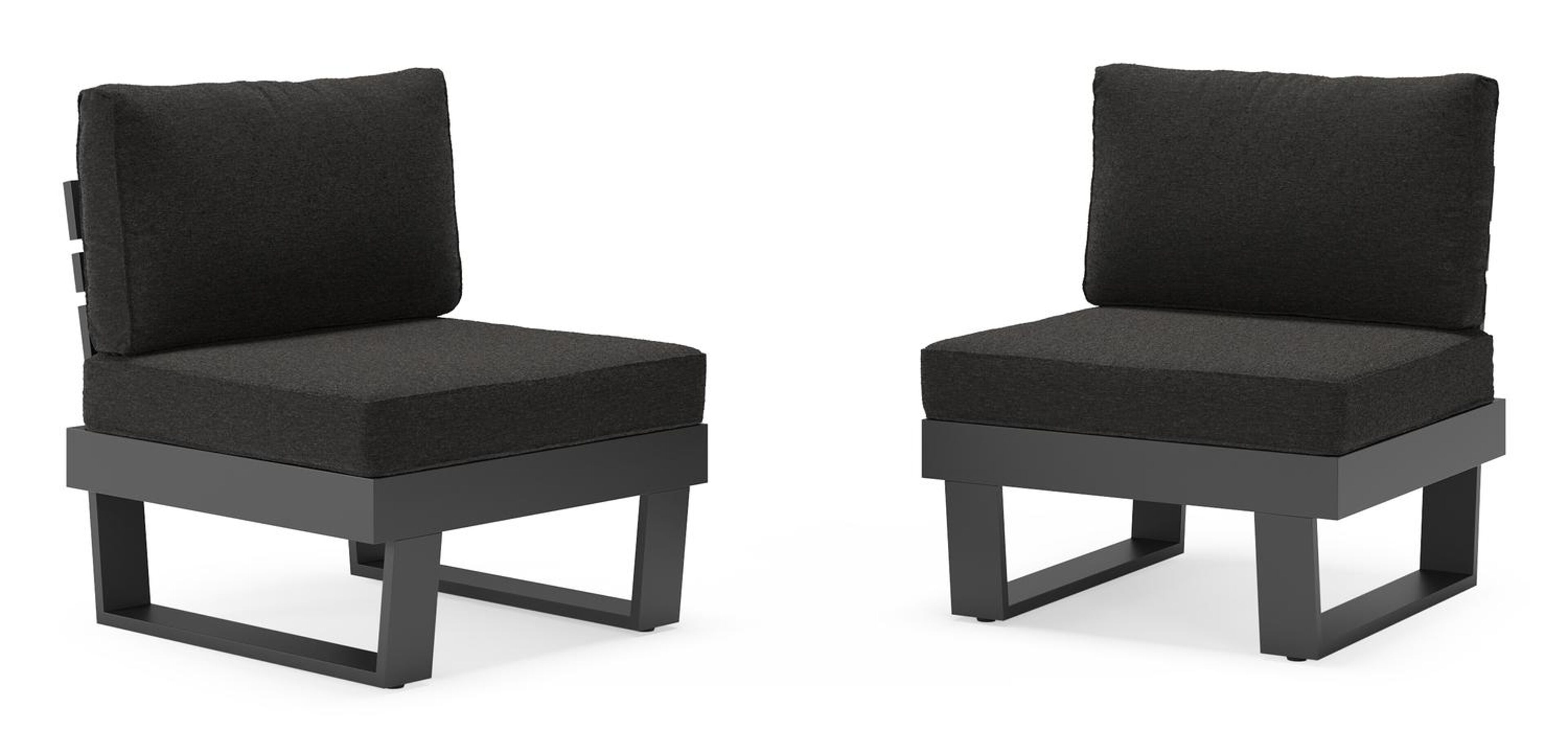 Set van 2 Alora loungestoelen in zwart aluminium met zwart Weather+ Softtouch kussen