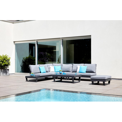 Modica lounge poef in zwart aluminium met grijs textilene kussen