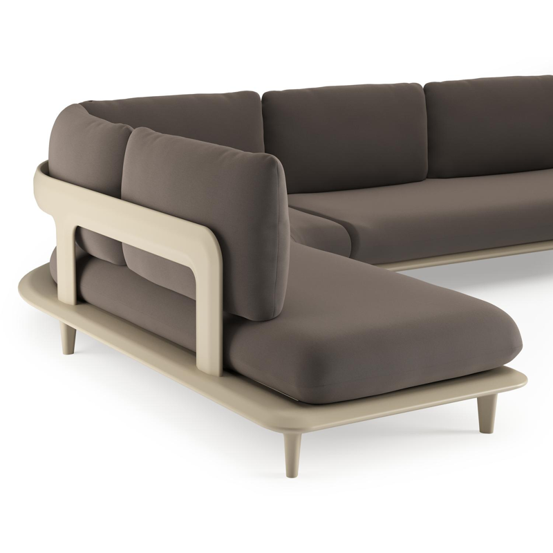 Salon de jardin d'angle Bomero en aluminium beige et coussins en all weather sunbrella® luxe natte nature grey