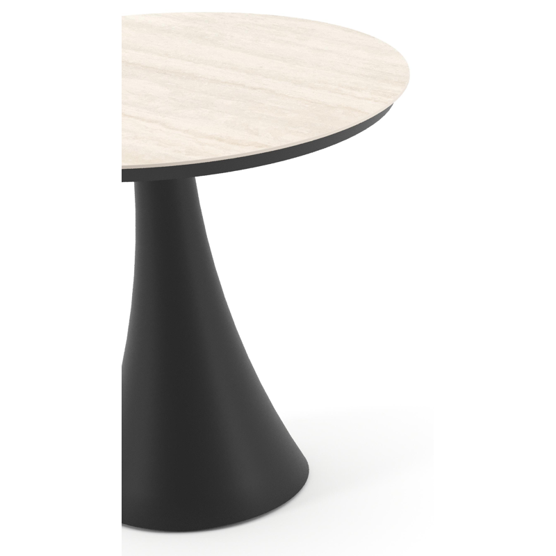 Table de jardin Fano ronde en aluminium noir et céramique pleine Travertino Bianco - Diam. 85 x Haut. 74 cm