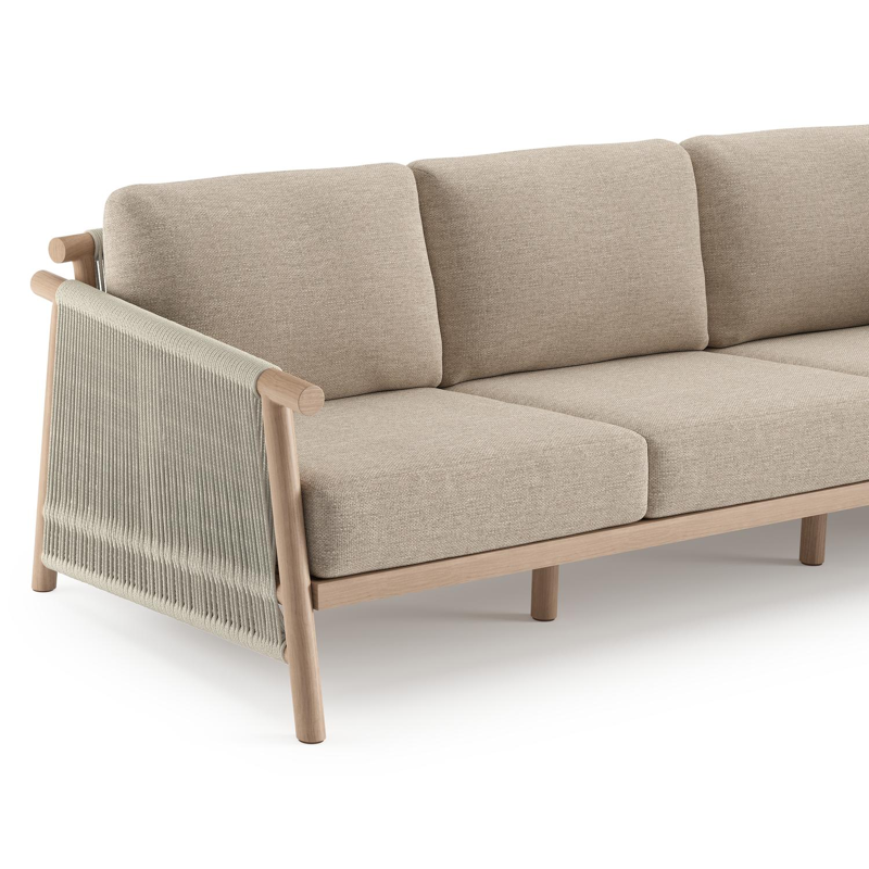 Salon de jardin Erla en corde ronde tissée verticalement beige et coussins en weather+ softtouch rustic et table basse