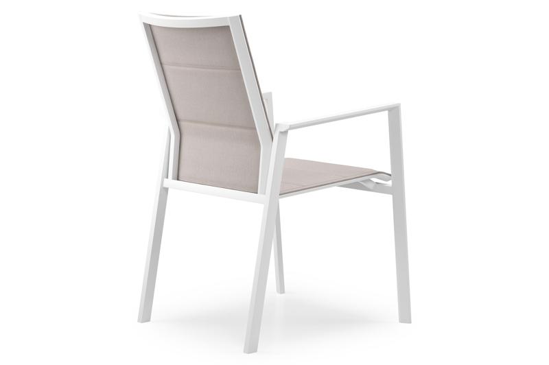 Cirello stapelbare tuinstoel in wit aluminium en beige dubbele textilene