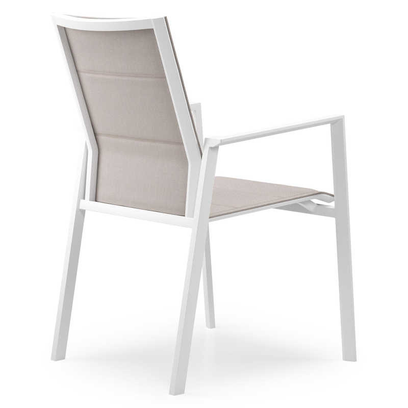 Cirello stapelbare tuinstoel in wit aluminium en beige dubbele textilene