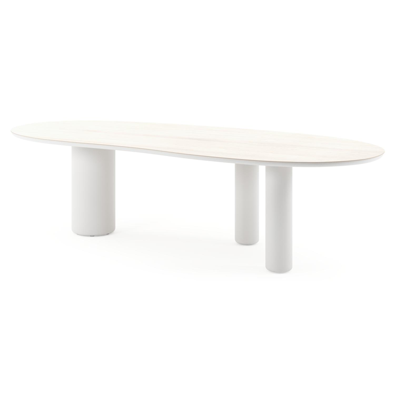 Amico tuintafel organisch in wit aluminium en volkeramiek Travertino Bianco - L 280 x B 120 x H 73.5 cm