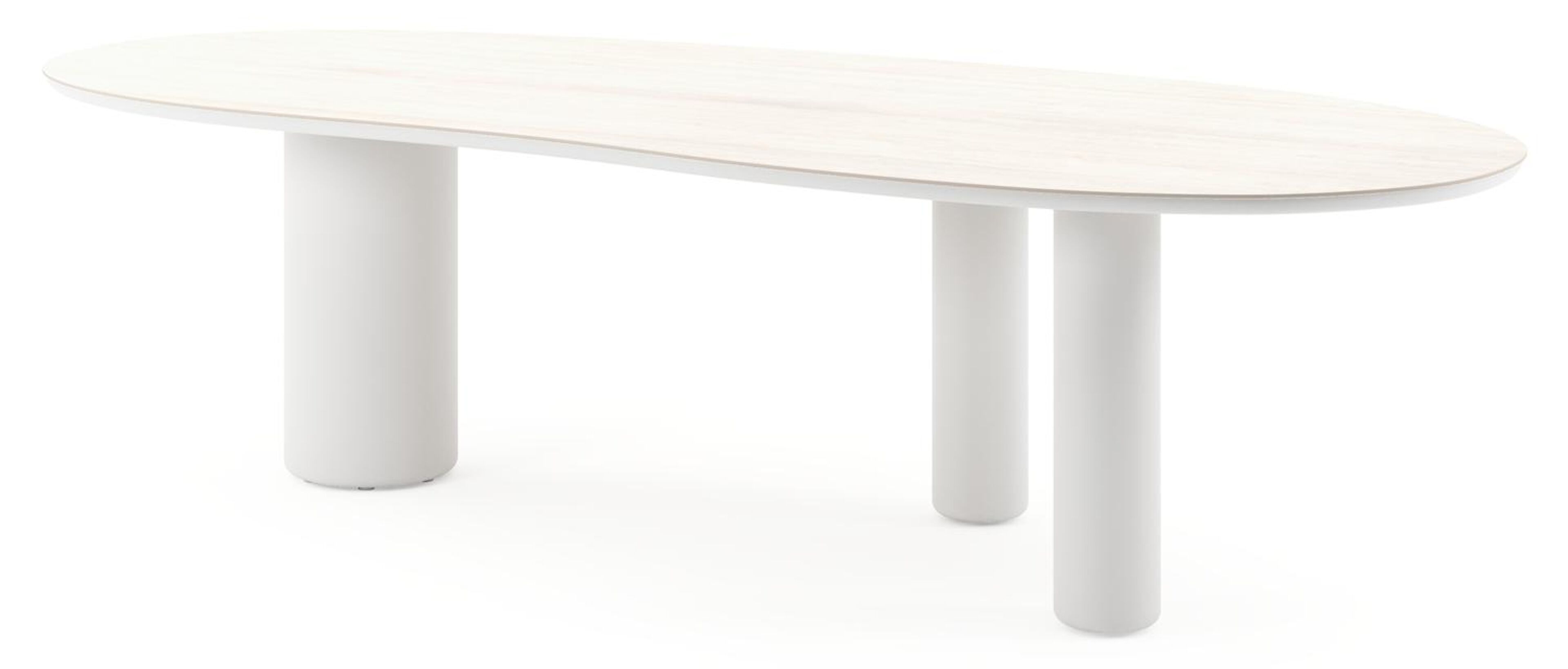 Table de jardin Amico organique en aluminium blanc et céramique pleine Travertino Bianco - Lg. 280 x Lrg. 120 x Haut. 74 cm
