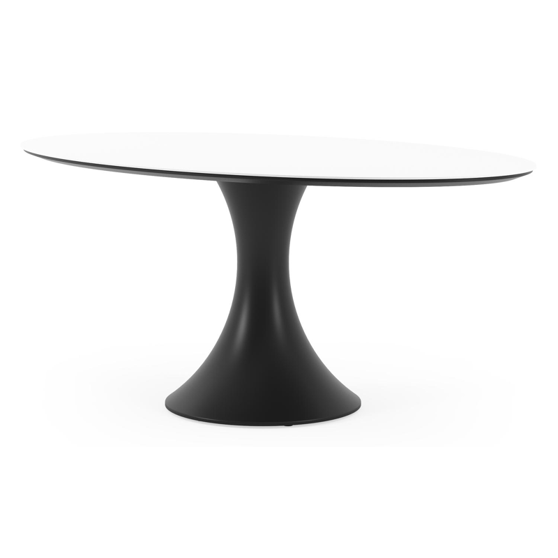 Table de jardin Fano ovale en aluminium noir et céramique pleine Arctic White - Lg. 180 x Lrg. 110 x Haut. 75 cm