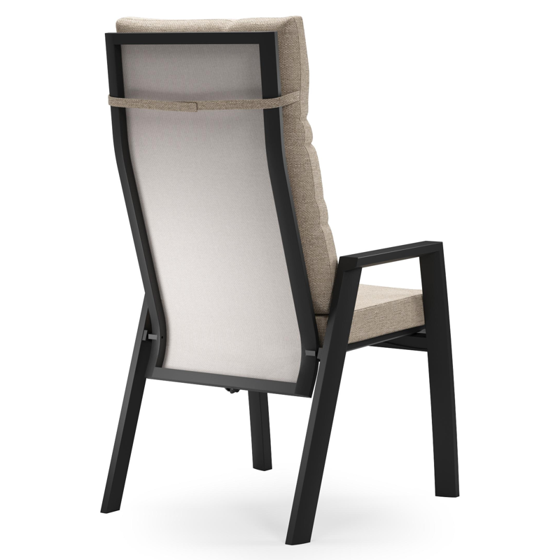 Leon tuinstoel in zwart aluminium en beige textilene met kussen in Rustic Weather+ Softtouch