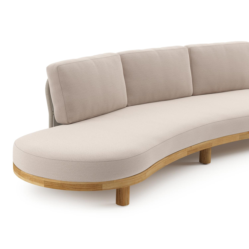 Salon de jardin d'angle Donato en teck et corde ronde tissée verticalement beige et coussins en all weather sunbrella® luxe Wander Pilat