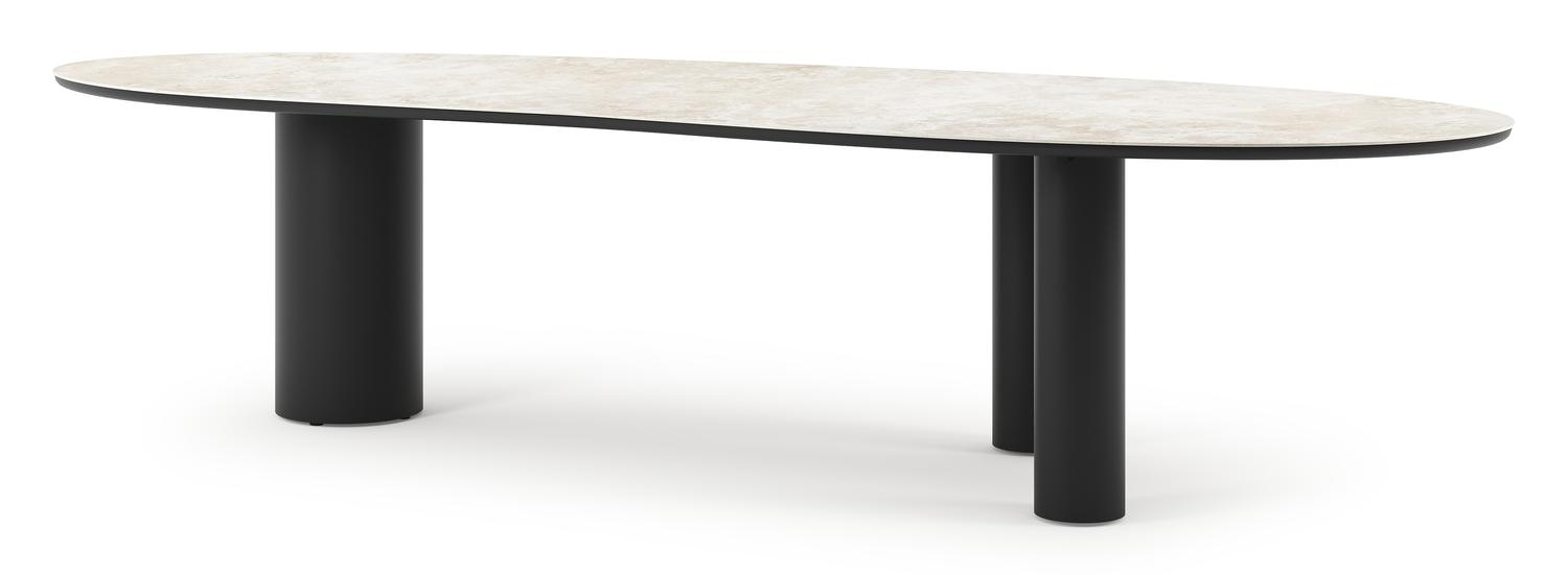 Table de jardin Organo organique en aluminium noir et céramique pleine Rapolano Lg. 320 x Lrg. 120 cm
