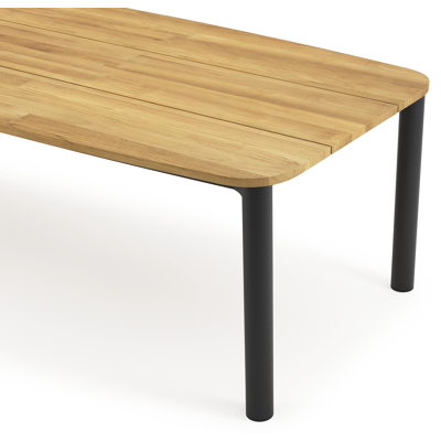 Orso tuintafel bootvorm in zwart aluminium en teak - L 315 x B 115 x H 75 cm