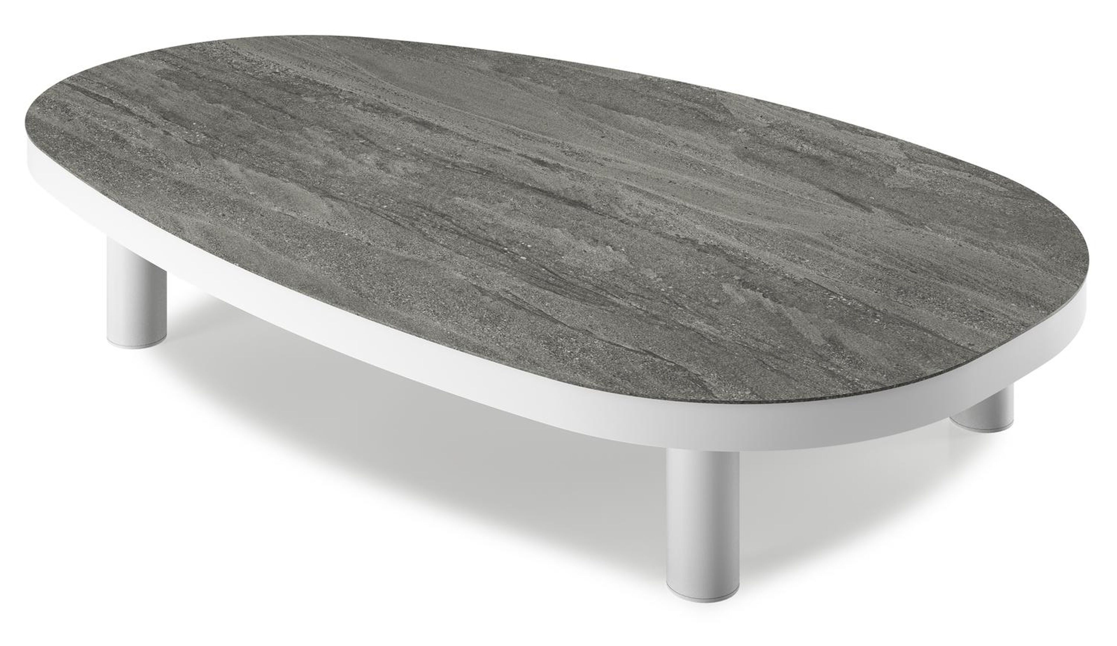 Donato loungetafel organisch in wit aluminium en volkeramiek Aspen Grey - L 151 x B 90 x H 25 cm