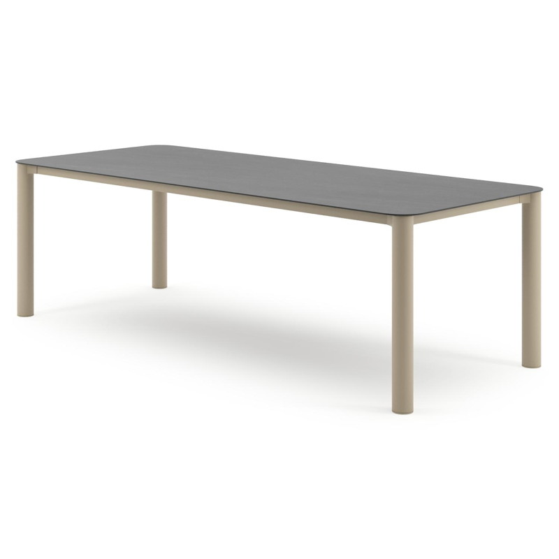 Orso tuintafel rechthoekig afgerond in beige aluminium en volkeramiek Basalt Black - L 240 x B 100 x H 74.5 cm