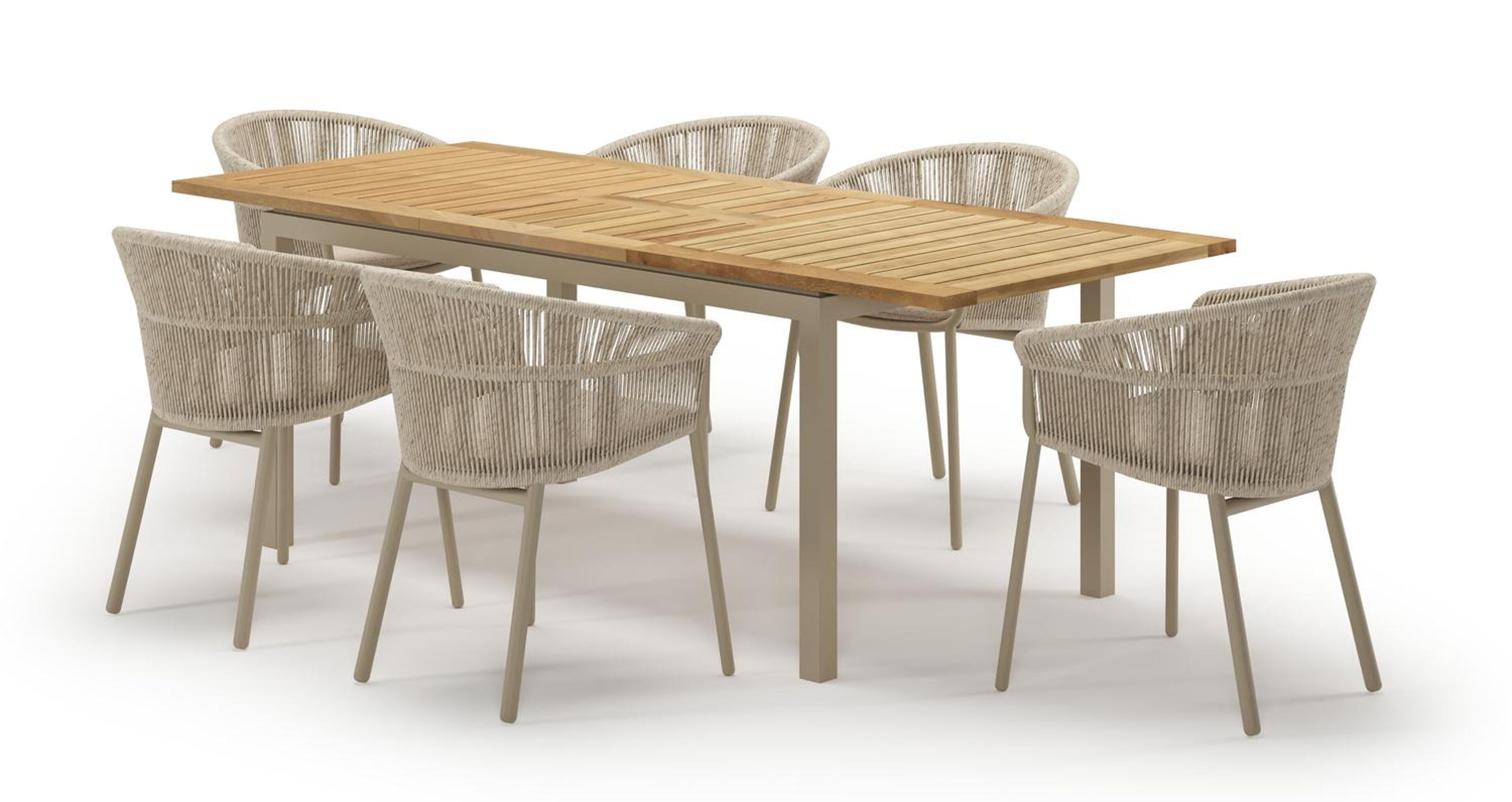 Amalfi verlengbare tuinset rechthoekig in beige aluminium en teak met 6 Matera tuinstoelen