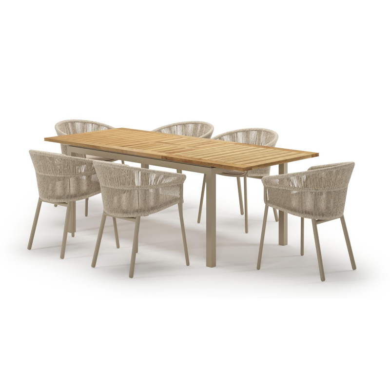 Amalfi verlengbare tuinset rechthoekig in beige aluminium en teak met 6 Matera tuinstoelen