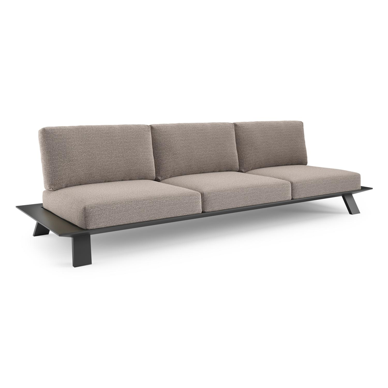 Canapé de jardin Cesano en aluminium noir et coussin en all weather Sunbrella® luxe wander granite