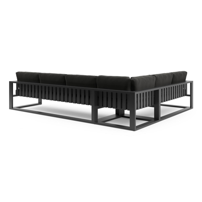 Verato loungehoek in zwart aluminium met natte sooty all weather sunbrella® luxe kussen