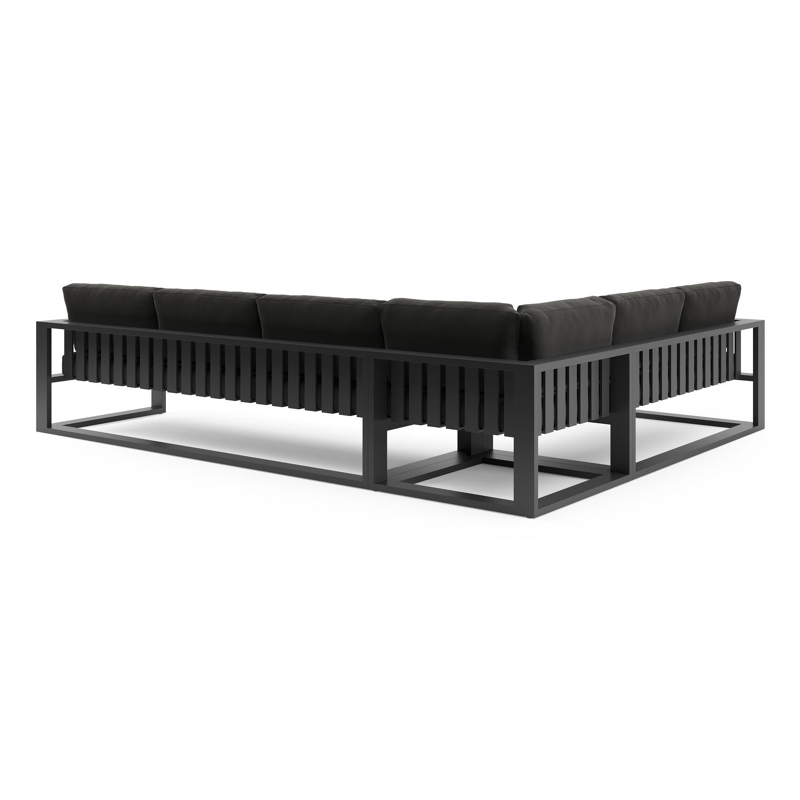 Verato loungehoek in zwart aluminium met natte sooty all weather sunbrella® luxe kussen